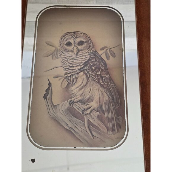 Vintage Snowy Owl Art & Quartz Clock In Wood Frame Mirrored - Picture 2 of 8